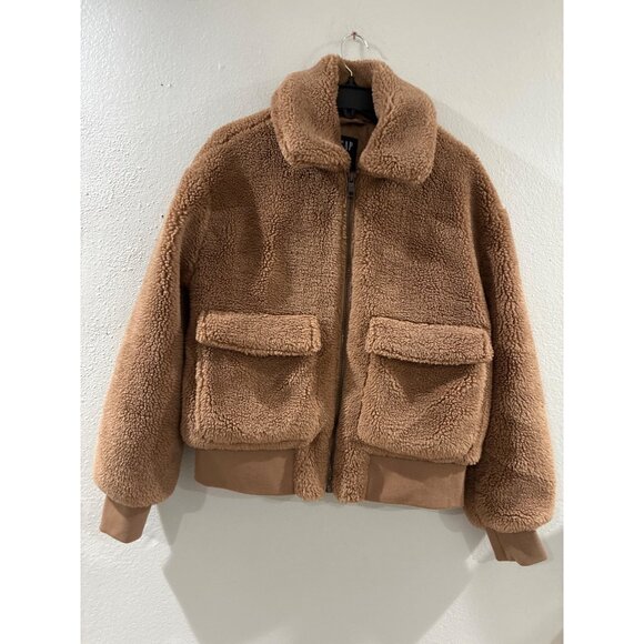 Gap Women's Faux Sherpa Moto Jacket - Brown - Size Small T Teddy Bear Jacket - Picture 2 of 9